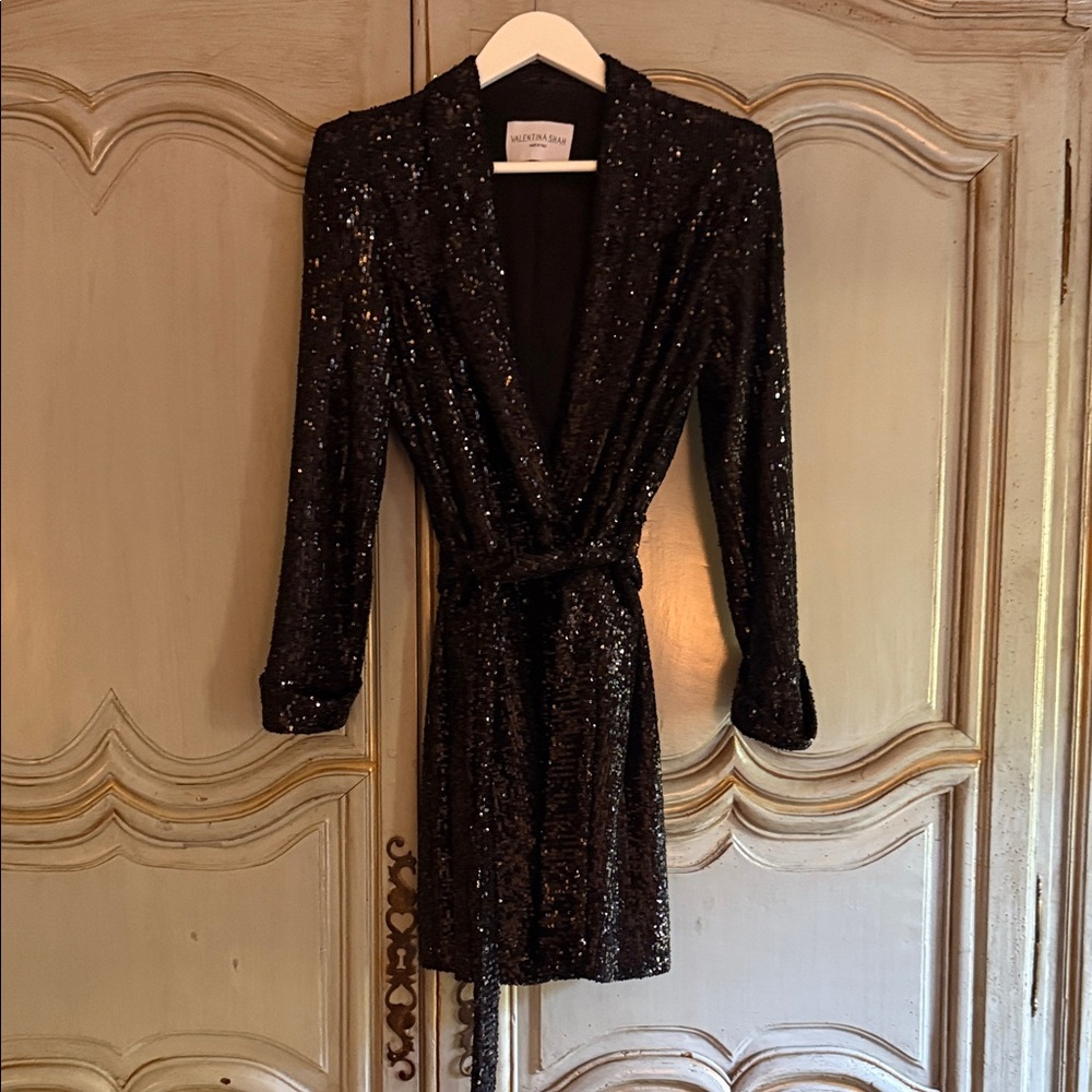 Elegant Black Sequin Blazer Dress